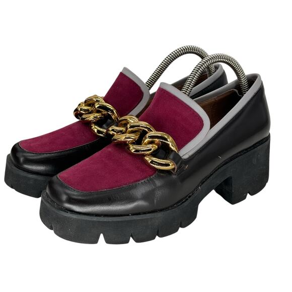 ALL BLACK Womens Chunk Links Lady Lugg Loafer EU 37.5 US 6 Purple Black Classic - Picture 2 of 12